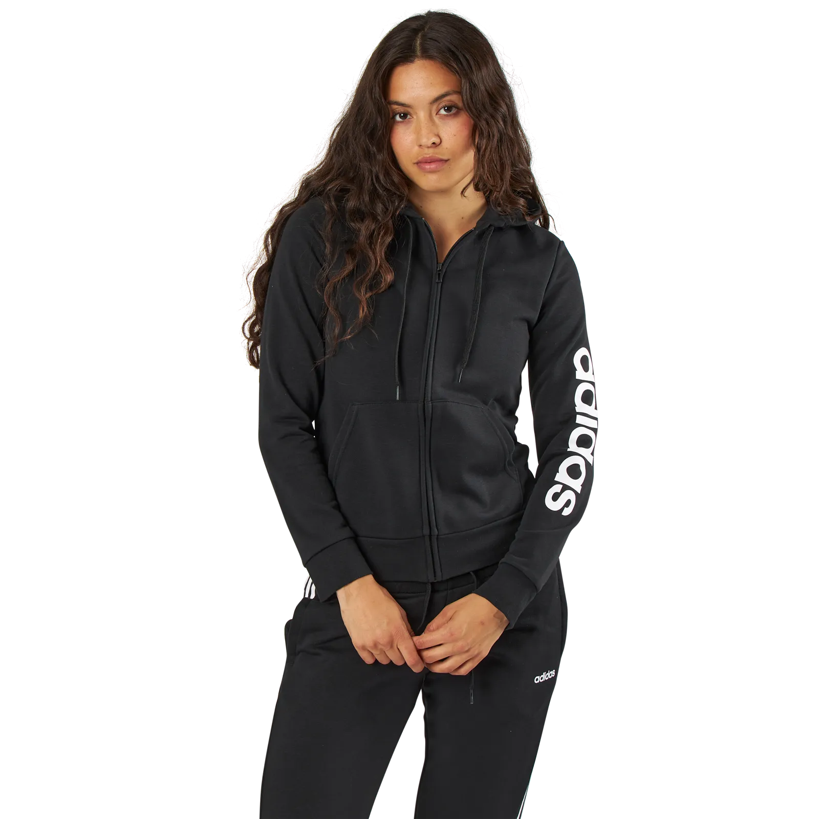 Adidas Essentials Linear Full Zip Hoodie Black / White