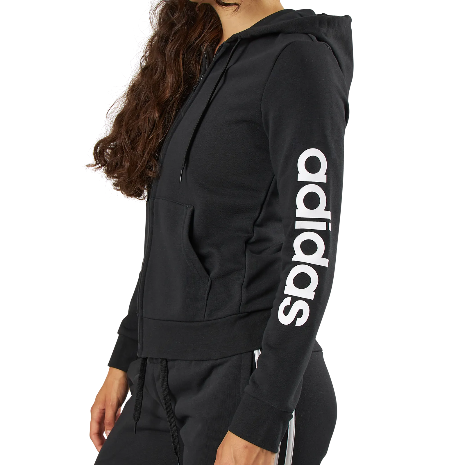 Adidas Essentials Linear Full Zip Hoodie Black / White