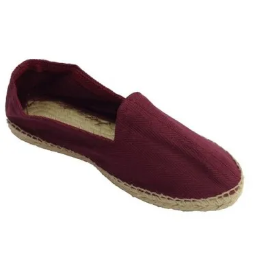 Alpargatas de esparto tela de espiga y suela de goma por debajo Made in Spain en burdeos