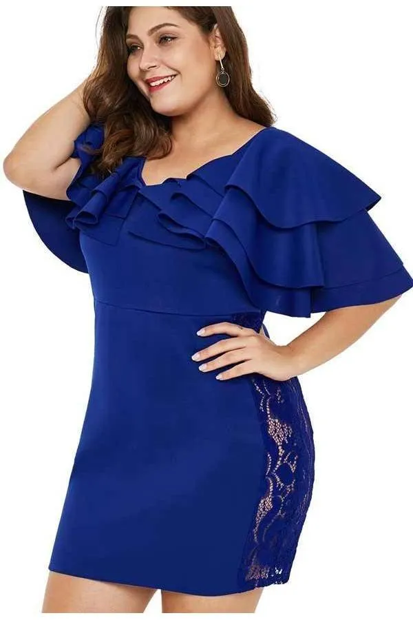 Blue vestido tallas grandes corto volantes y encaje sexy