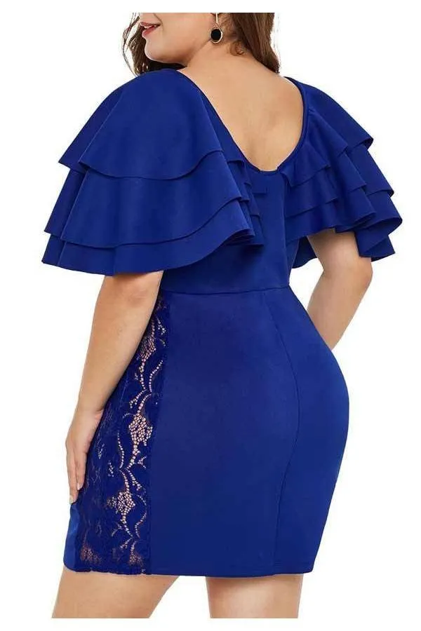 Blue vestido tallas grandes corto volantes y encaje sexy