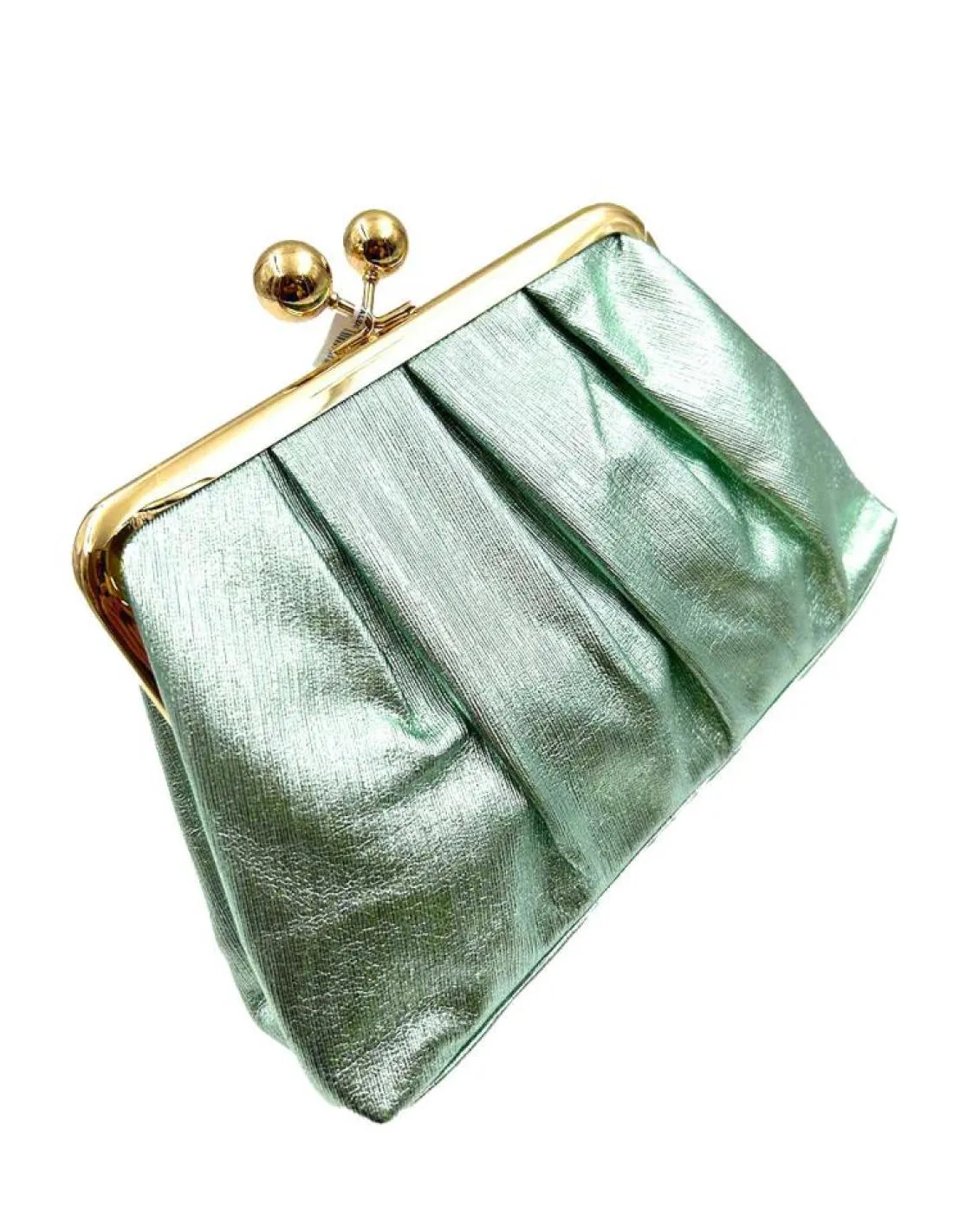 BOLSOS BODA VERDES AGUA METALIZADOS CIERRE VINTAGE EN DORADO