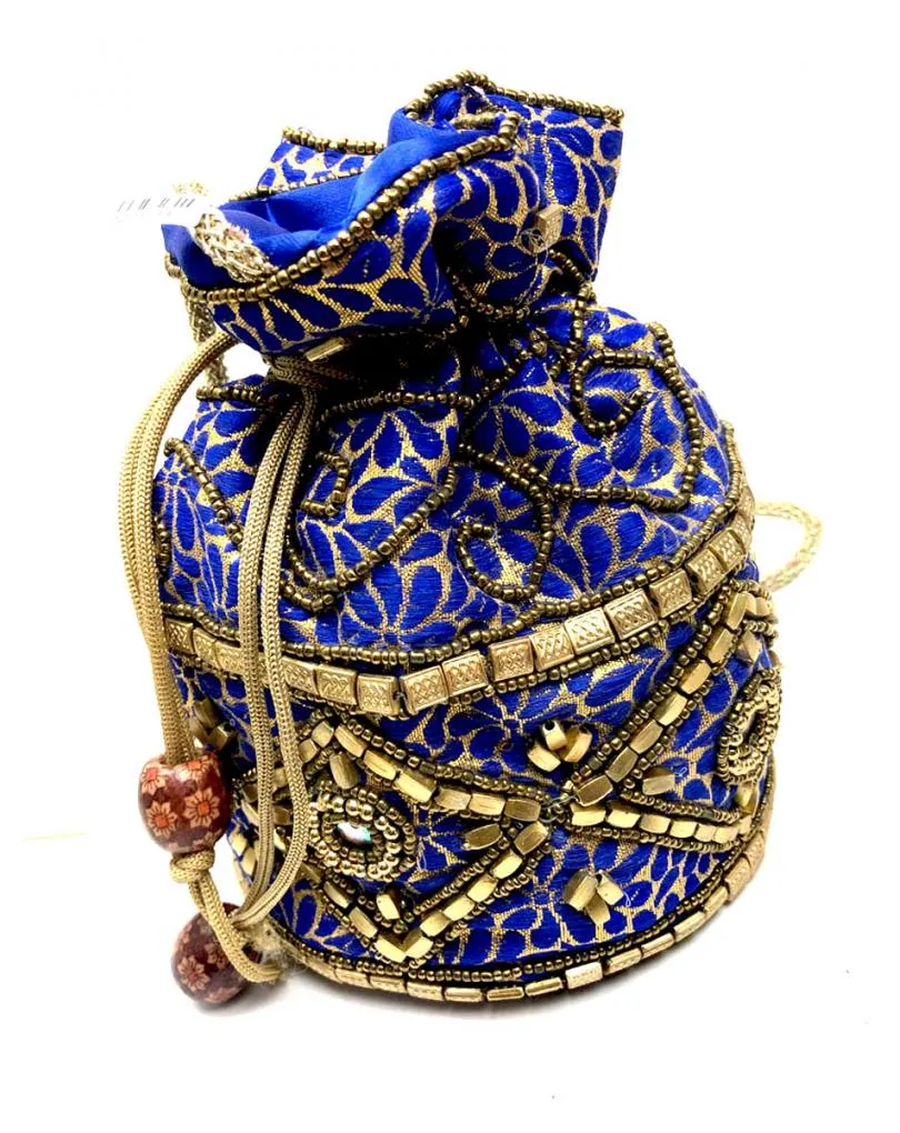 BOLSOS DE FIESTA AZULONES Y DORADOS DISEÑO DE LIMOSNERA