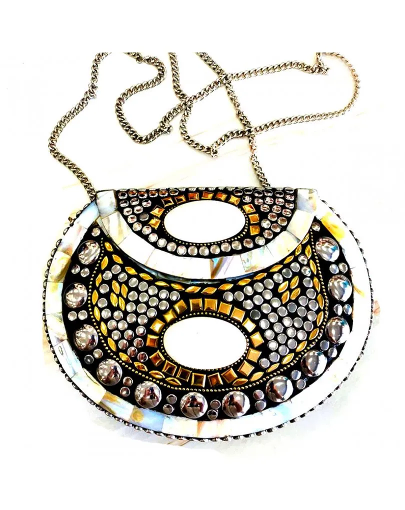 BOLSOS DE FIESTA CON COFRE METALICO DECORADO CON NACAR