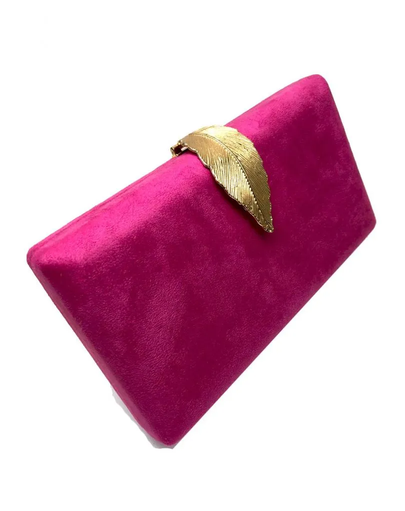 BOLSOS DE FIESTA FUCSIA CON PRECIOSO CIERRE DE HOJA