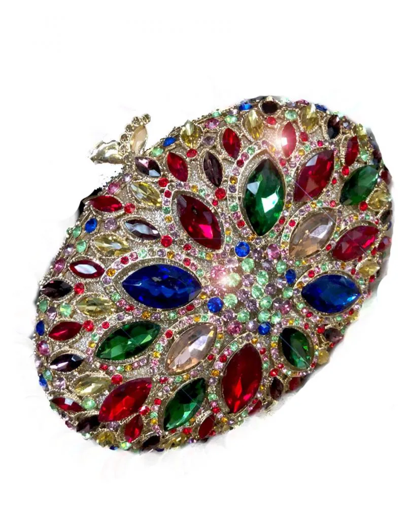 BOLSOS FIESTA COFRE CON CRISTALES DE COLORES, ESPECIAL MADRINAS