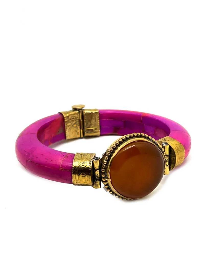 BONITAS PULSERAS MORADAS DE HUESO CON PIEDRA SEMIPRECIOSA