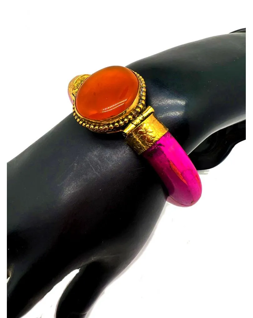 BONITAS PULSERAS MORADAS DE HUESO CON PIEDRA SEMIPRECIOSA
