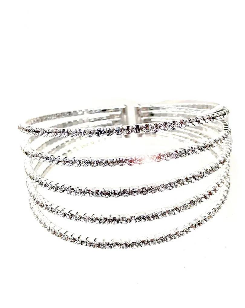 BONITAS PULSERAS PLATEADAS CON VARIAS HILERAS DE CRISTAL