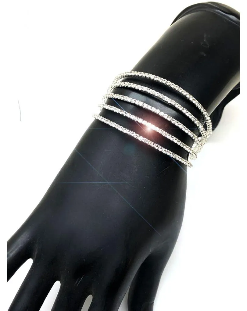 BONITAS PULSERAS PLATEADAS CON VARIAS HILERAS DE CRISTAL