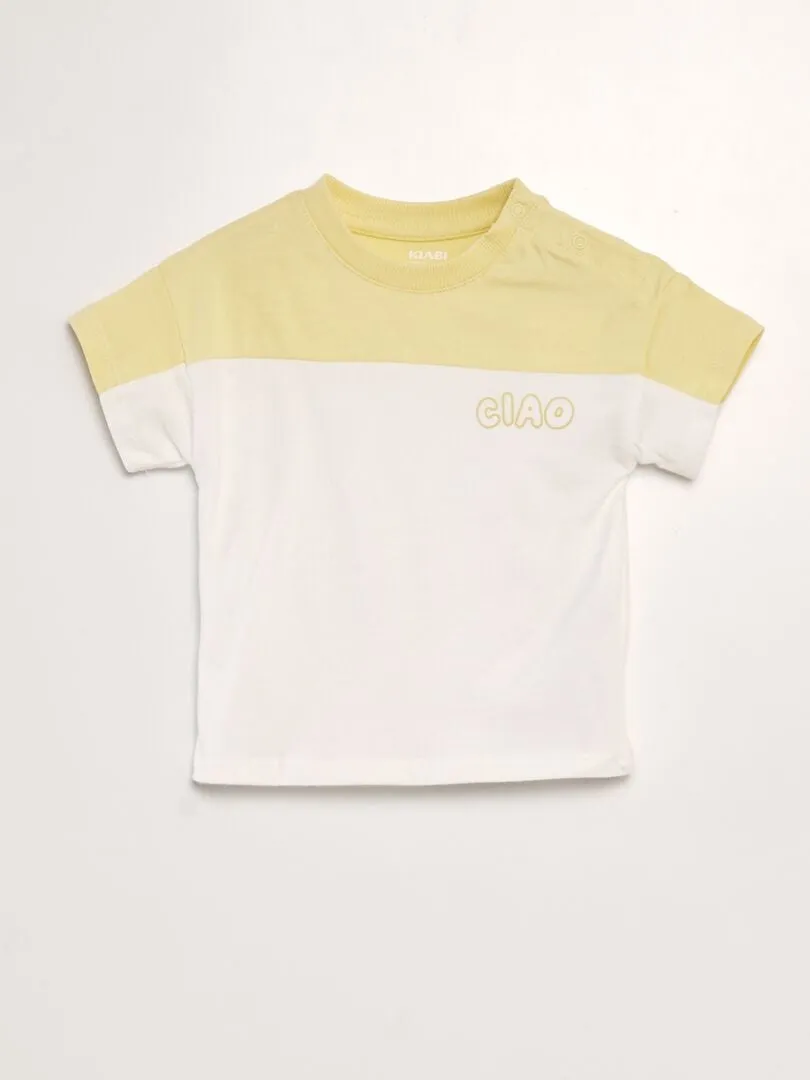CAMISETA COLORBLOCK CON CUELLO REDONDO  AMARILLO