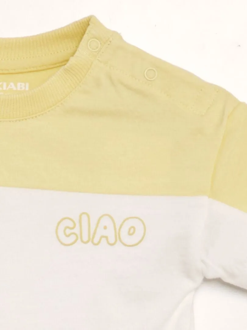 CAMISETA COLORBLOCK CON CUELLO REDONDO  AMARILLO