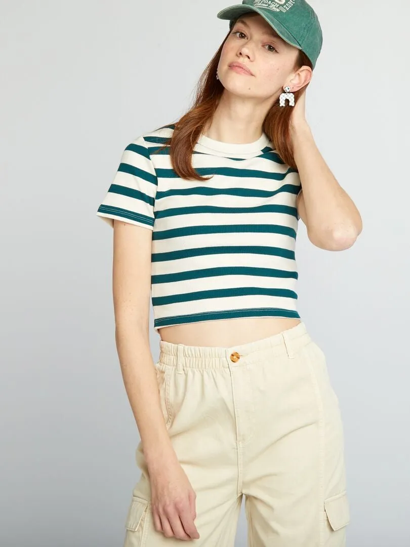 CAMISETA CROP TOP MARINERA  BEIGE