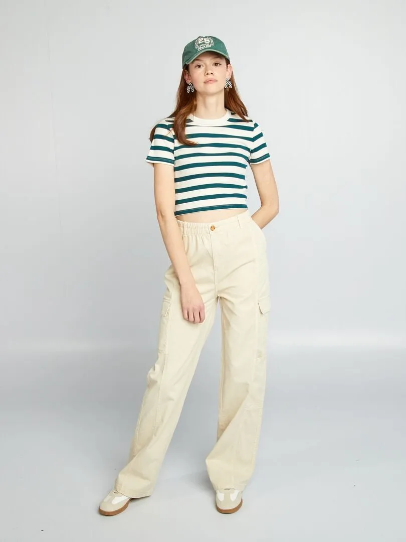 CAMISETA CROP TOP MARINERA  BEIGE
