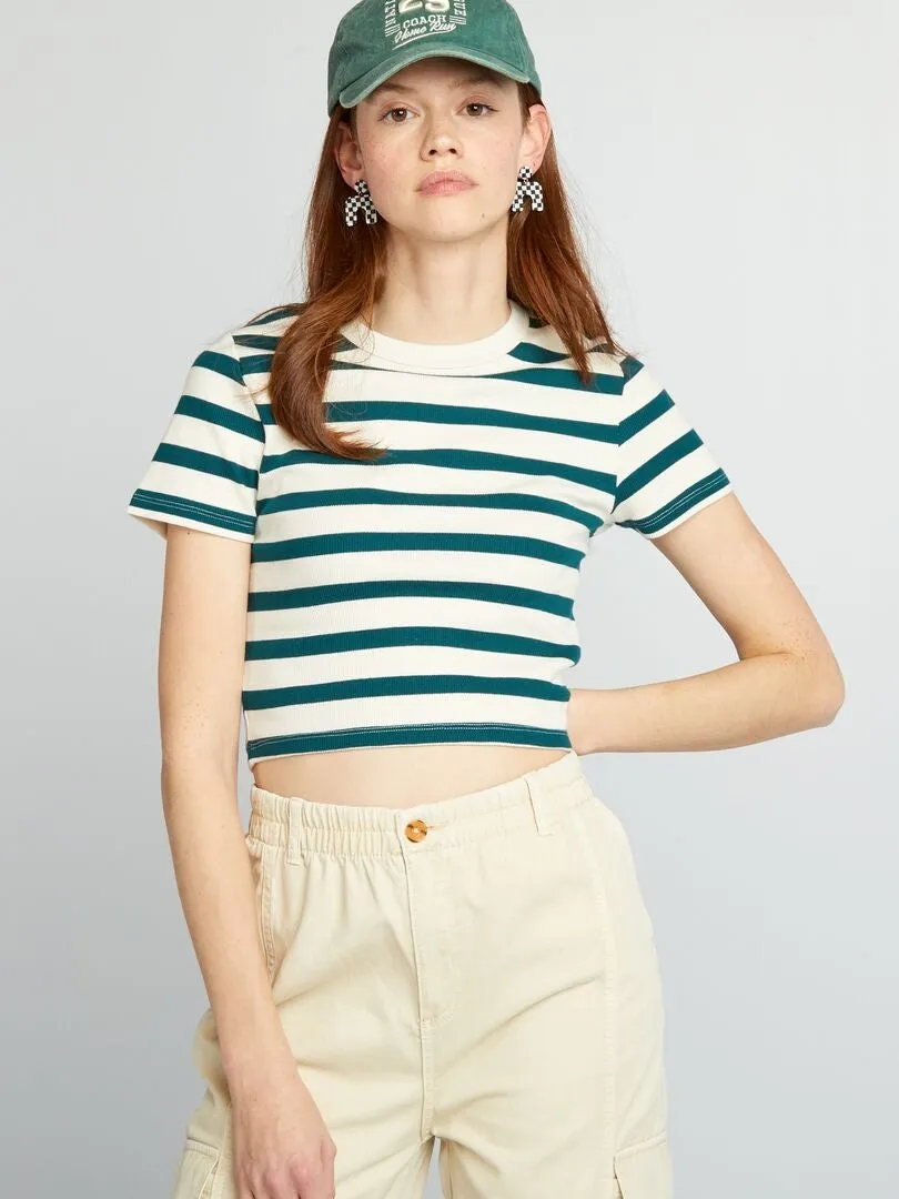 CAMISETA CROP TOP MARINERA  BEIGE