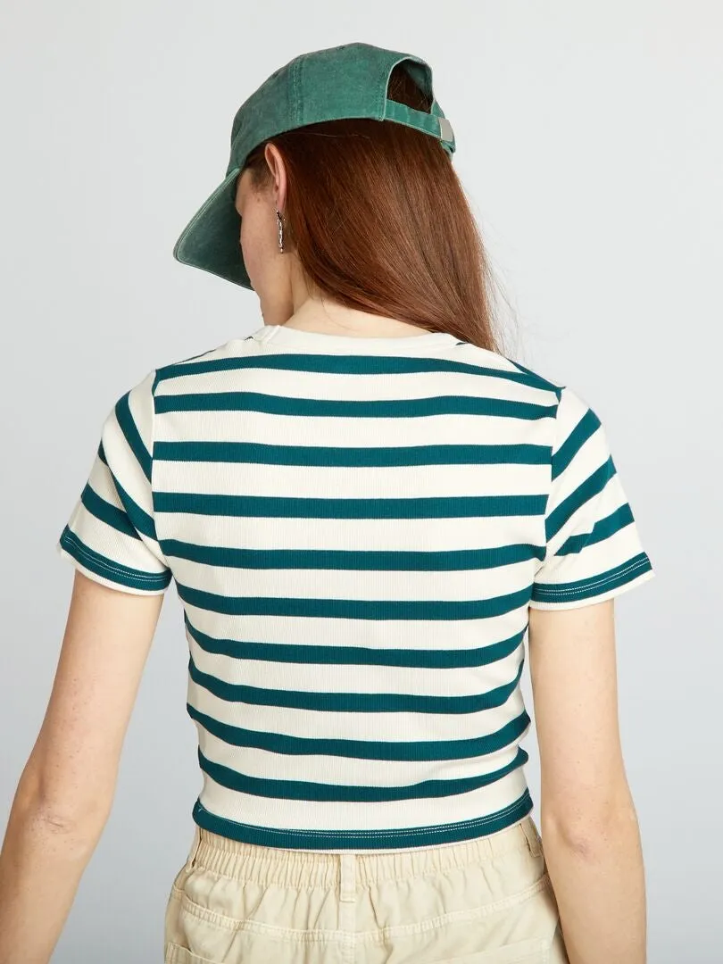 CAMISETA CROP TOP MARINERA  BEIGE
