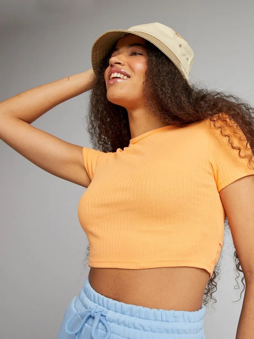 CAMISETA CROPPED DE CANALé CON CINTAS  NARANJA