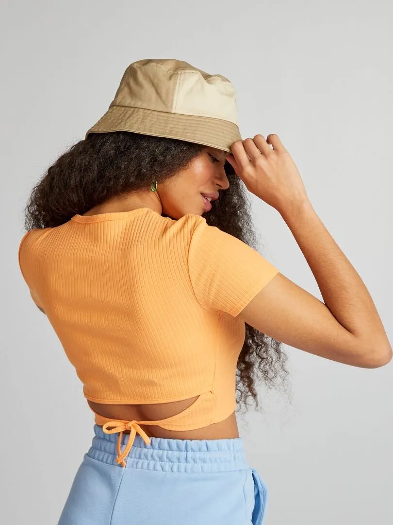 CAMISETA CROPPED DE CANALé CON CINTAS  NARANJA