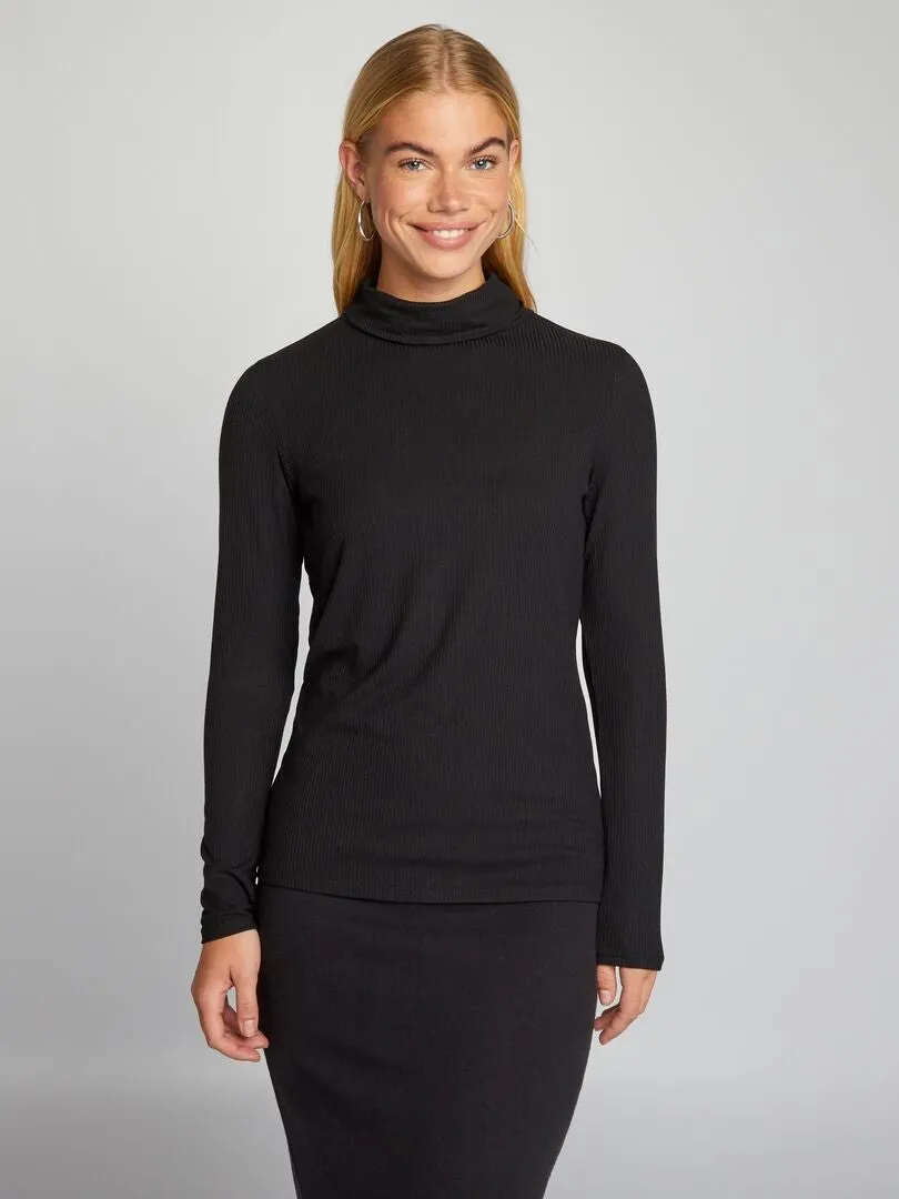 CAMISETA DE CANALé DE CUELLO VUELTO  NEGRO