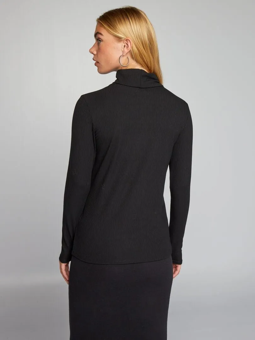 CAMISETA DE CANALé DE CUELLO VUELTO  NEGRO