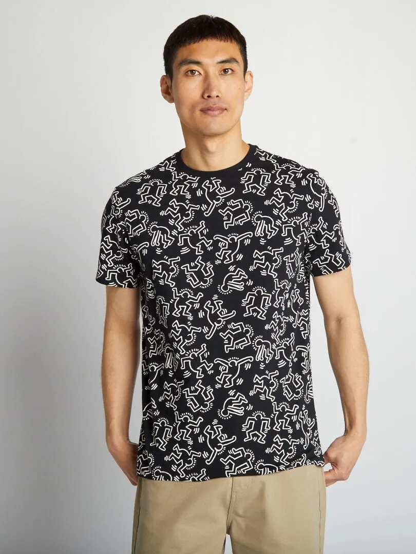 CAMISETA DE CUELLO REDONDO 'KEITH HARING'  NEGRO