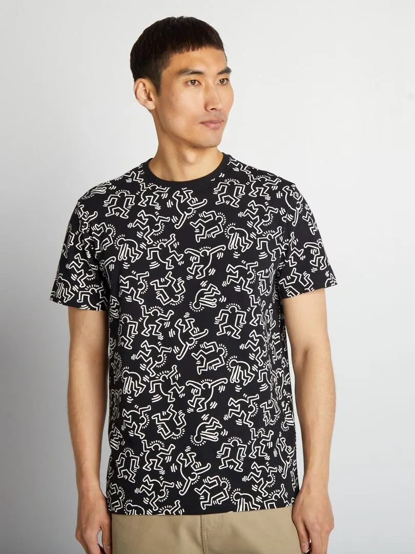 CAMISETA DE CUELLO REDONDO 'KEITH HARING'  NEGRO