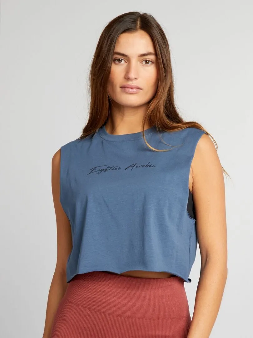 CAMISETA DE DEPORTE CROPPED SIN MANGAS  AZUL