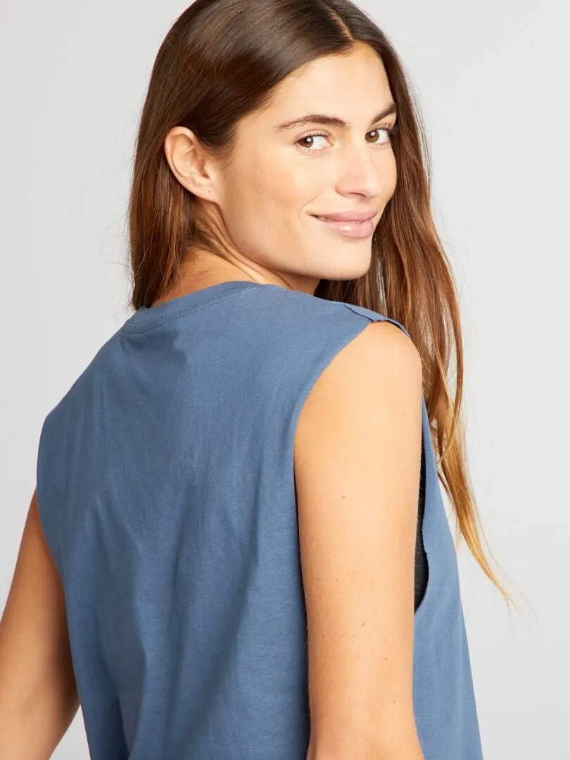 CAMISETA DE DEPORTE CROPPED SIN MANGAS  AZUL