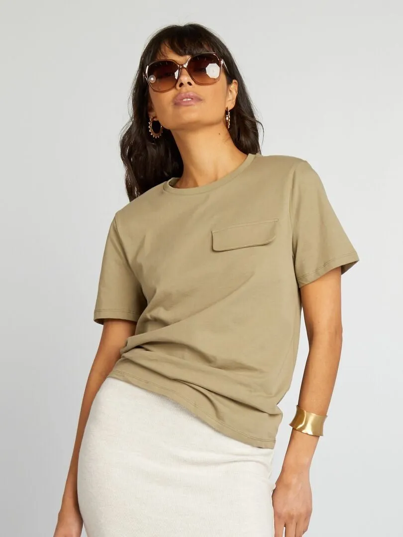 CAMISETA DE MANGA CORTA CON BOLSILLO EN EL PECHO  KAKI