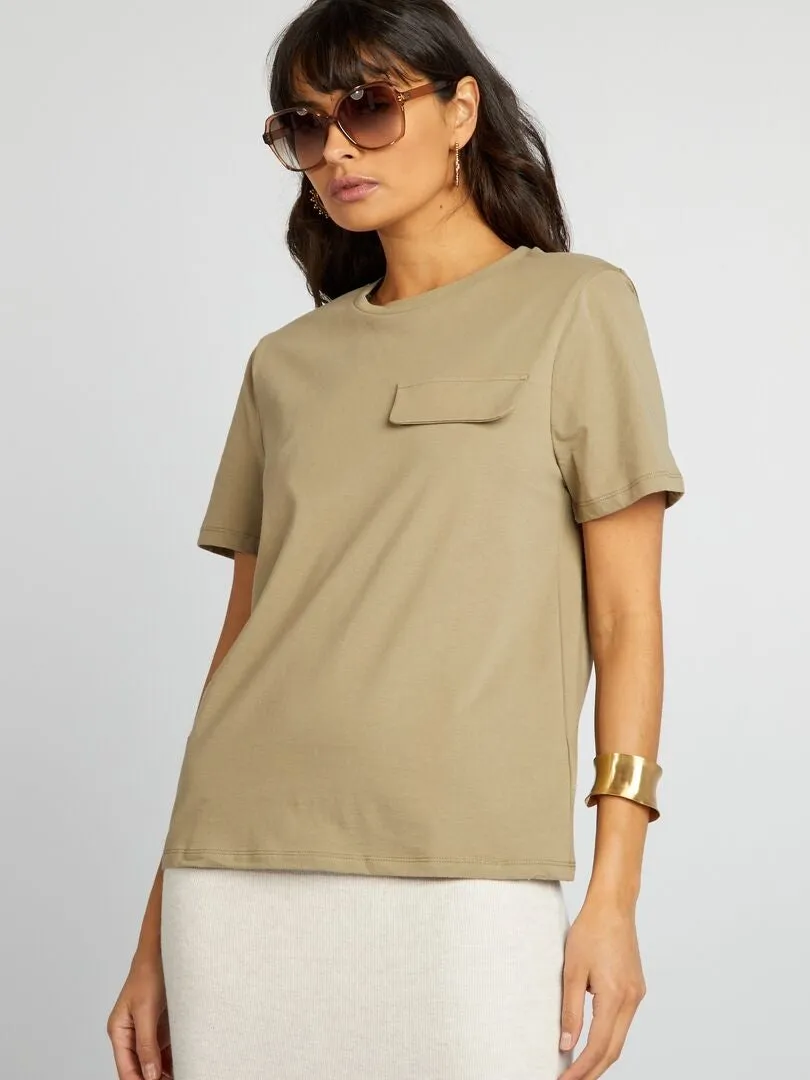 CAMISETA DE MANGA CORTA CON BOLSILLO EN EL PECHO  KAKI