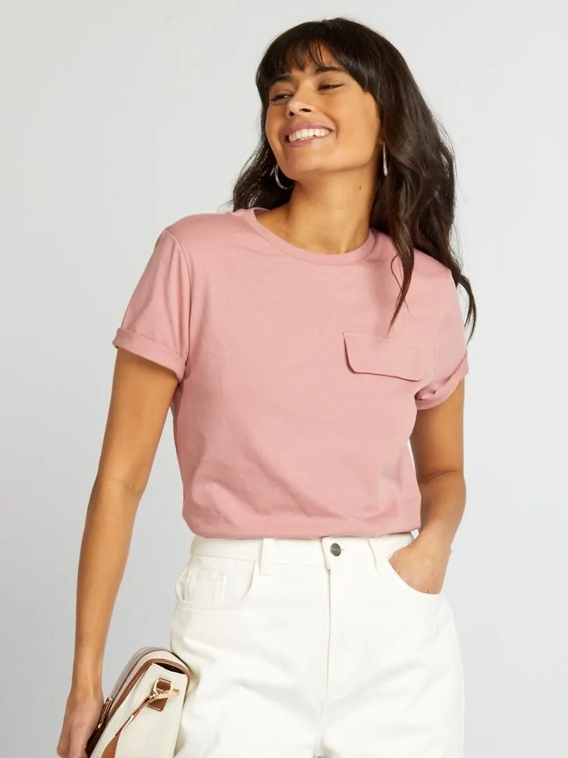 CAMISETA DE MANGA CORTA CON BOLSILLO EN EL PECHO  ROSA