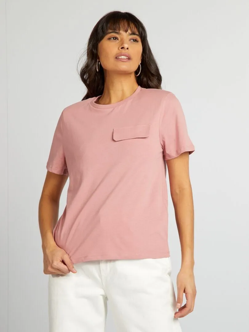 CAMISETA DE MANGA CORTA CON BOLSILLO EN EL PECHO  ROSA