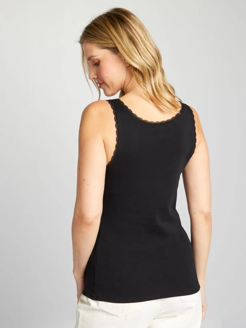 CAMISETA SIN MANGAS CON DETALLES BORDADOS  NEGRO