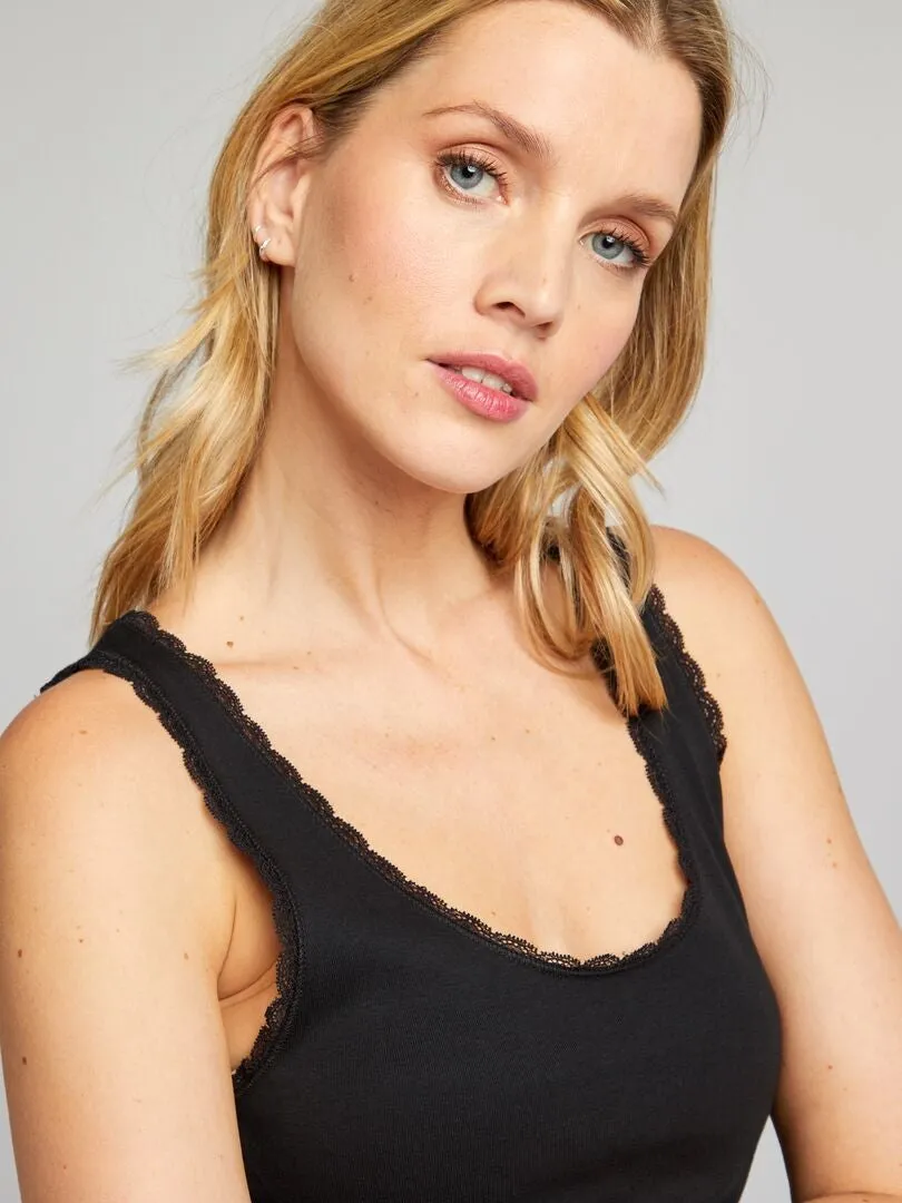 CAMISETA SIN MANGAS CON DETALLES BORDADOS  NEGRO