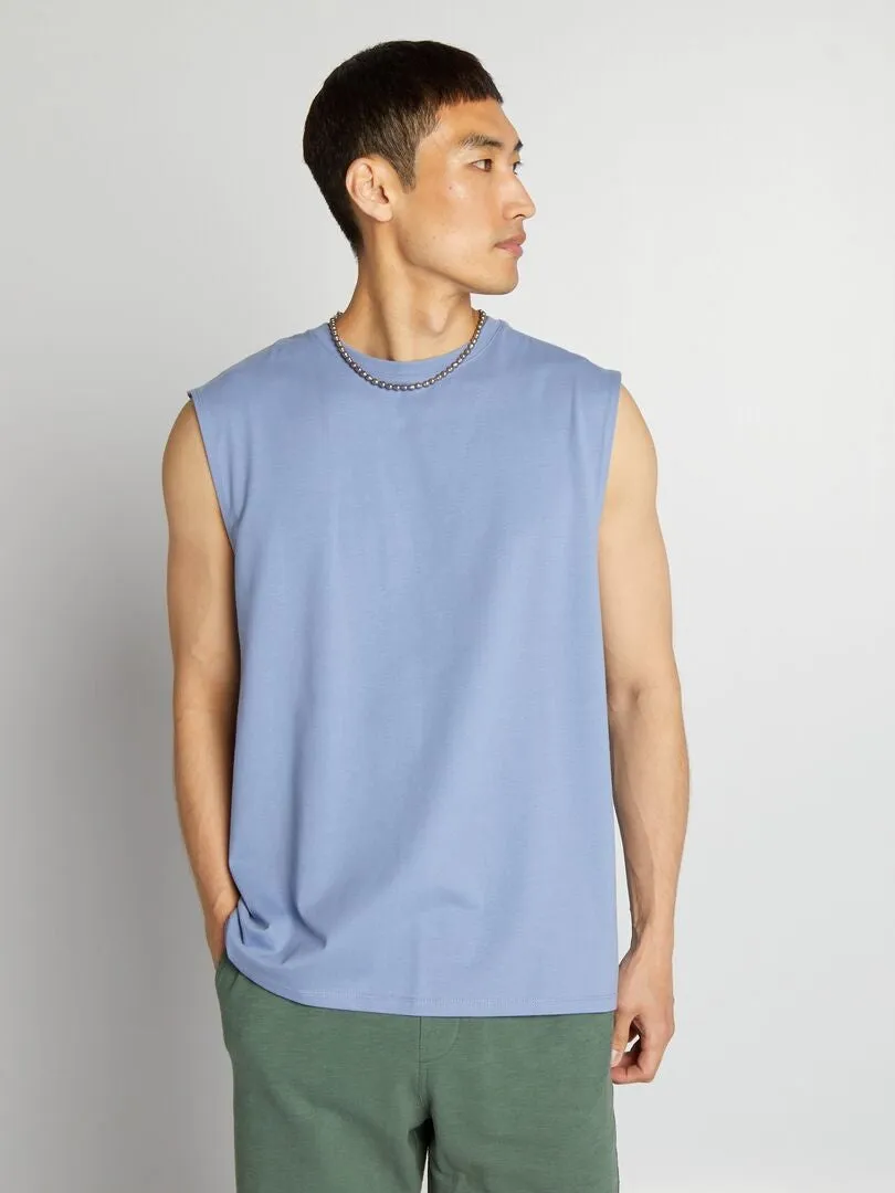 CAMISETA SIN MANGAS DE PUNTO LISO  AZUL