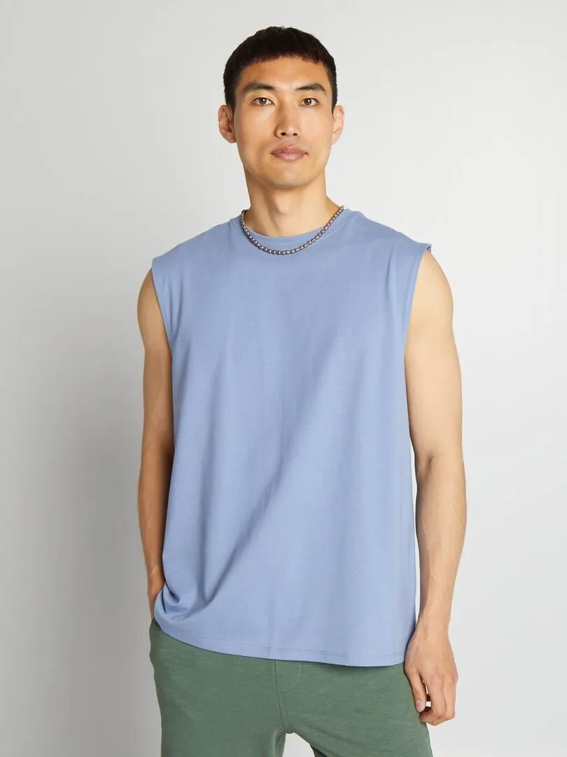 CAMISETA SIN MANGAS DE PUNTO LISO  AZUL