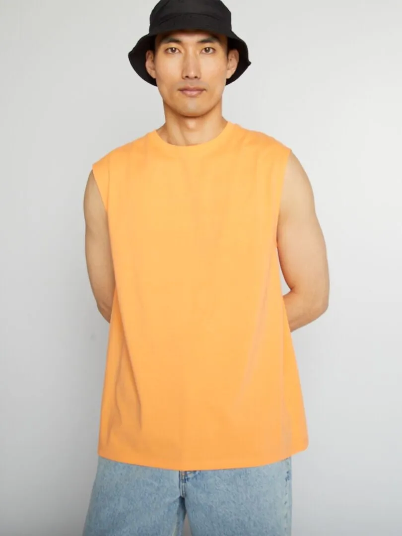 CAMISETA SIN MANGAS DE PUNTO LISO  NARANJA