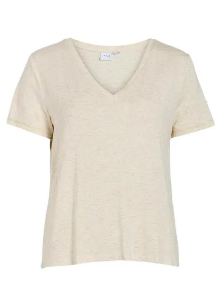 CAMISETA VILA VINOELLA VNECK BEIGE PARA MUJER