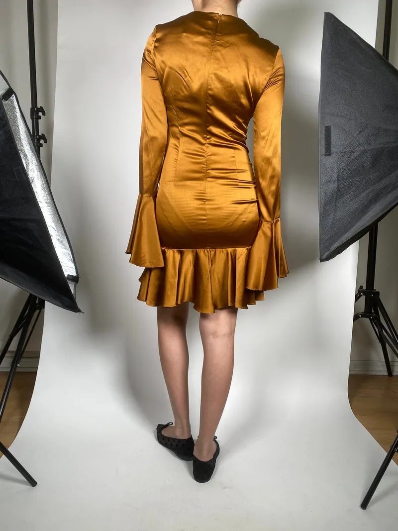 CAROLINE CONSTAS Vestido Mini Monique Seda Bronce