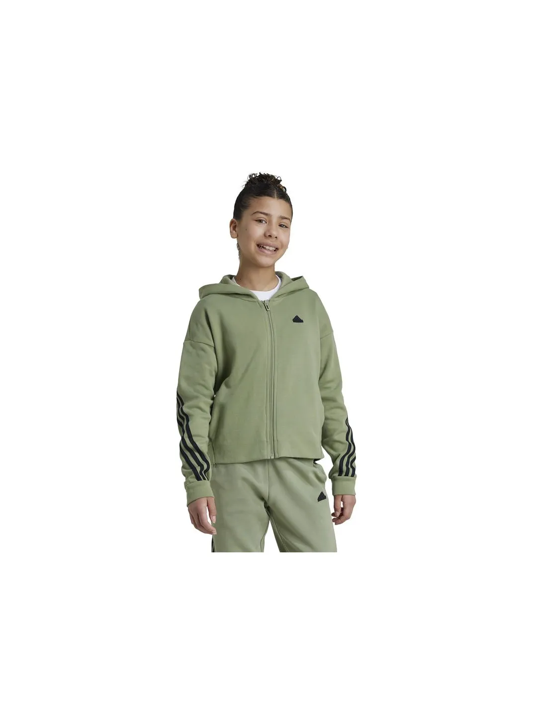 Chaqueta adidas Future Icons 3 Bandas Cotton Fullzip Hoodie Niña Verde