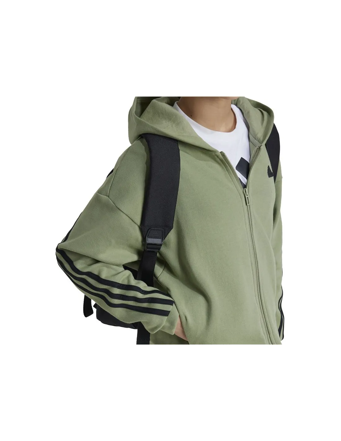 Chaqueta adidas Future Icons 3 Bandas Cotton Fullzip Hoodie Niña Verde