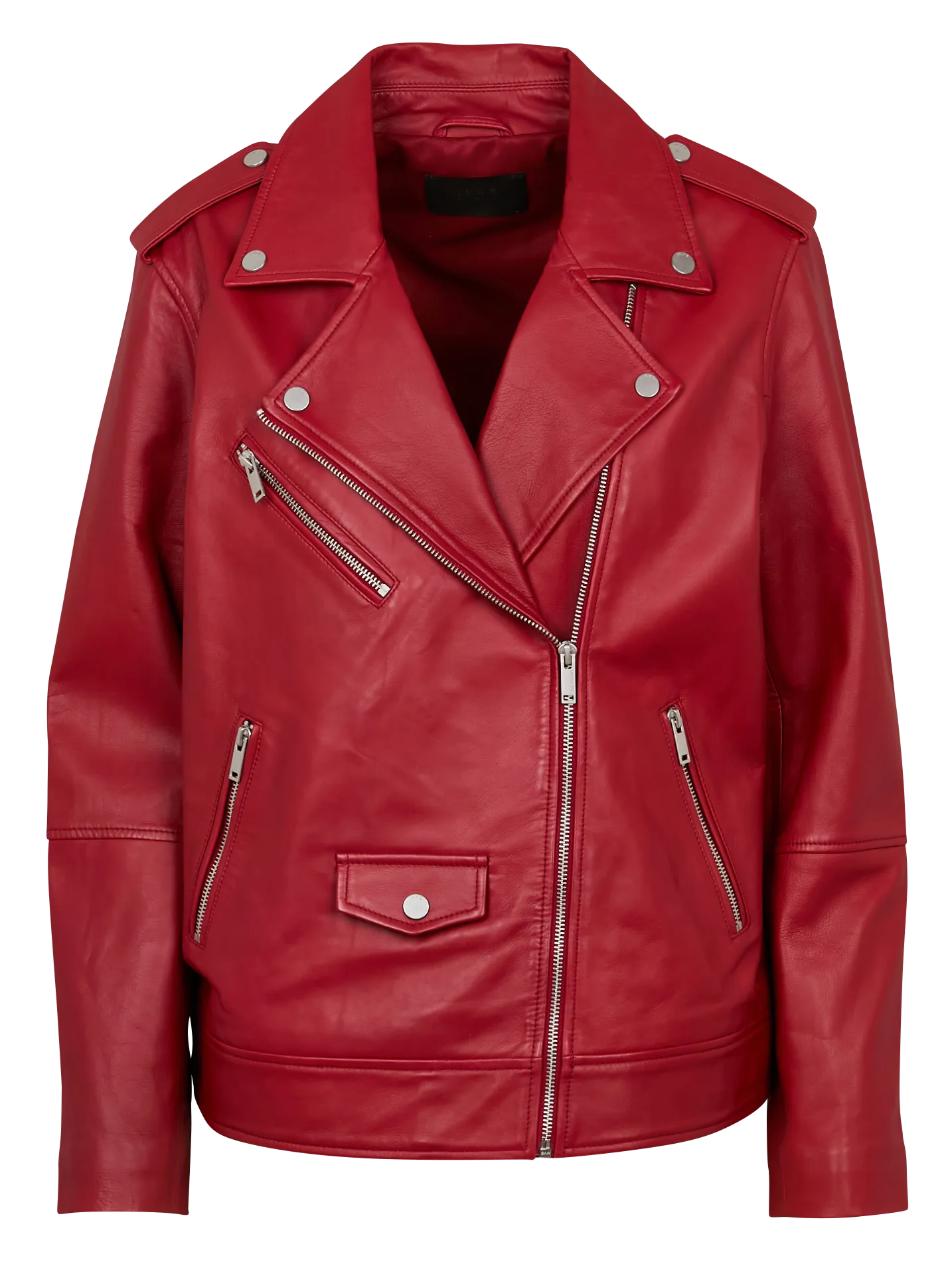 Chaqueta holgada con cuello de solapa de cuero en rojo