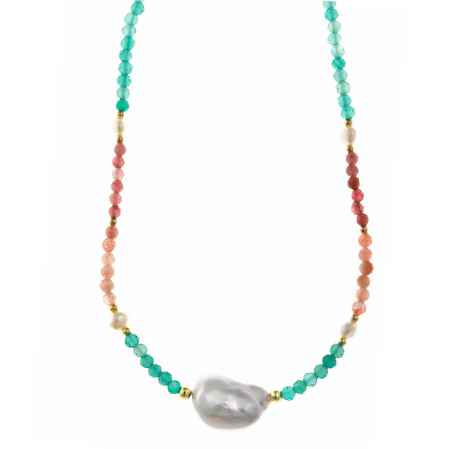 COLLAR PLATA CHAPADO DORADO PERLAS IRREGULARES BOLITAS