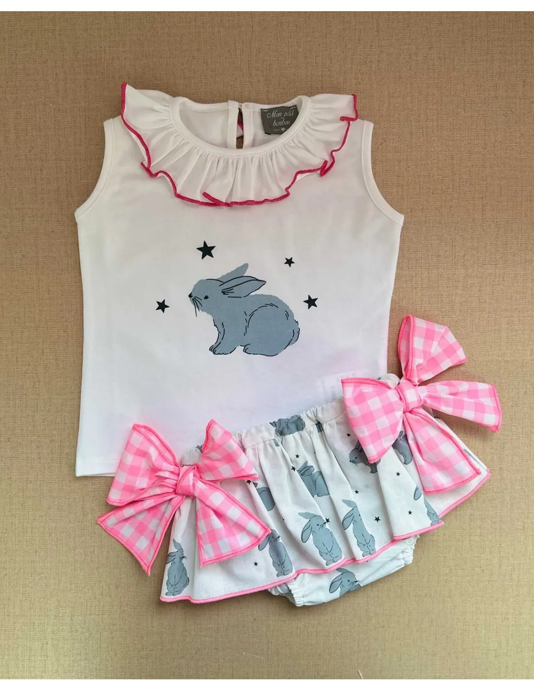 Conjunto Braguita y Camiseta Mon Petit Bon bon Conejos