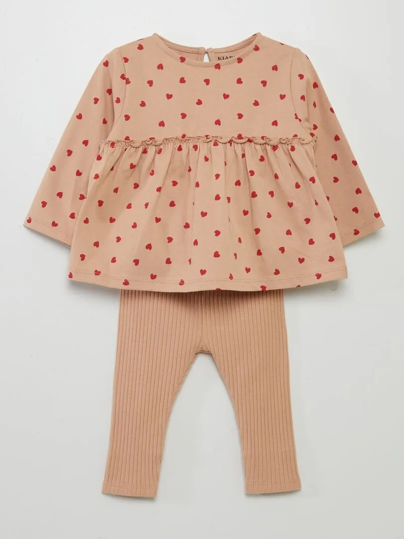CONJUNTO DE CAMISETA + LEGGING ESTAMPADO 2 PIEZAS  BEIGE