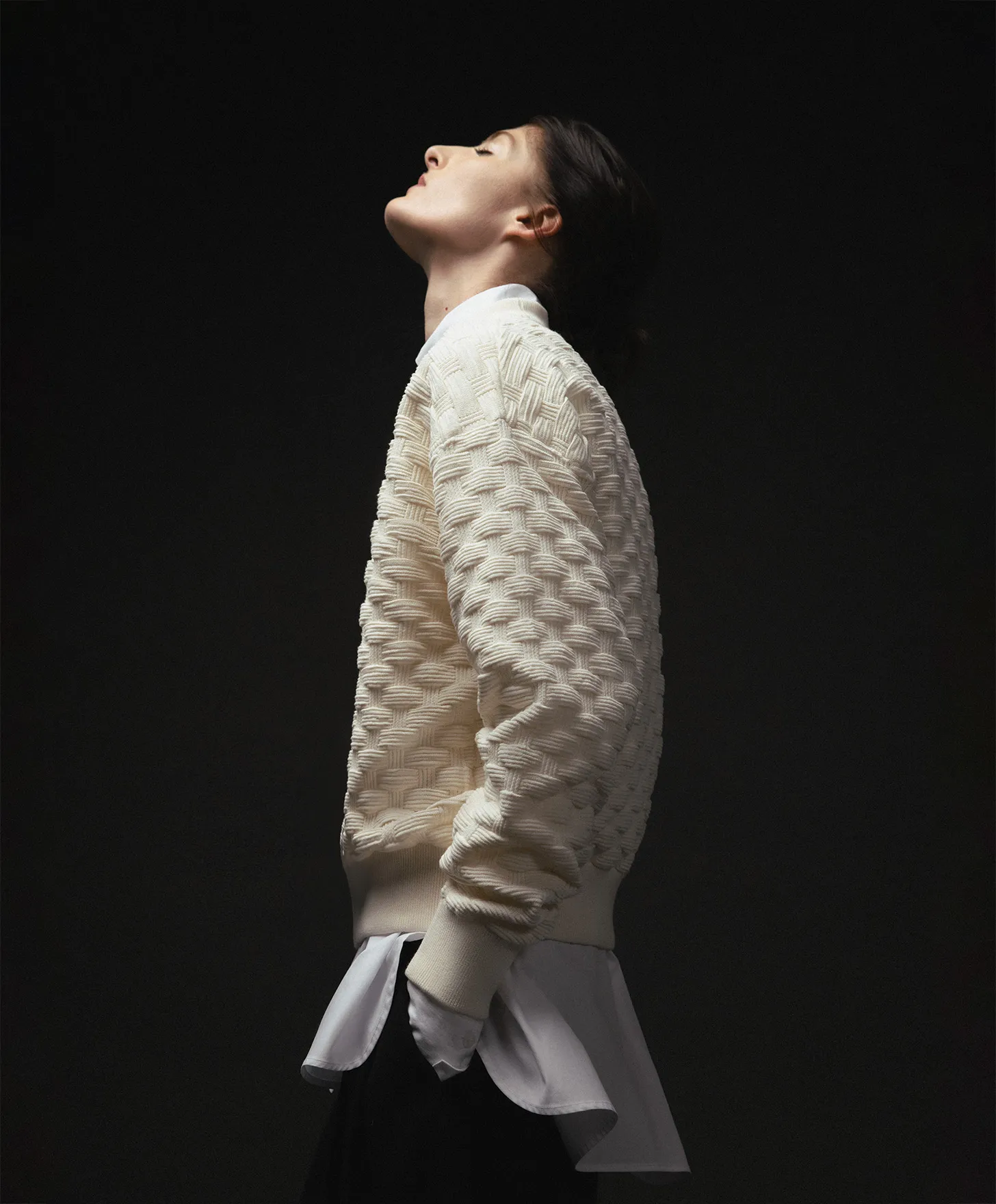 Cotton basket weave sweater for woman