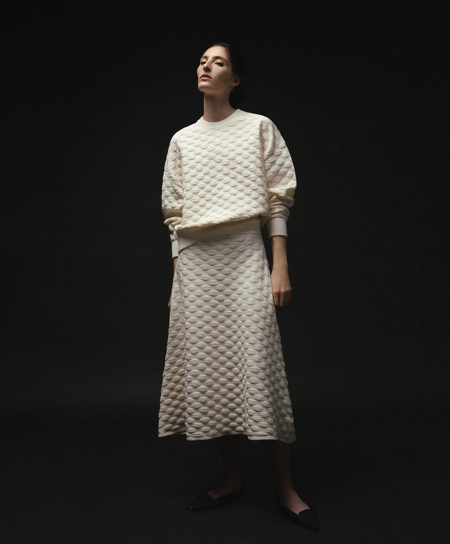Cotton basket weave sweater for woman
