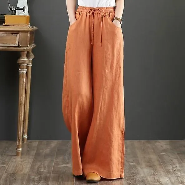 COTTON LINEN WIDE LEG HIGHWAIST, LONG STRAIGHT PANTS WITH POCKETS