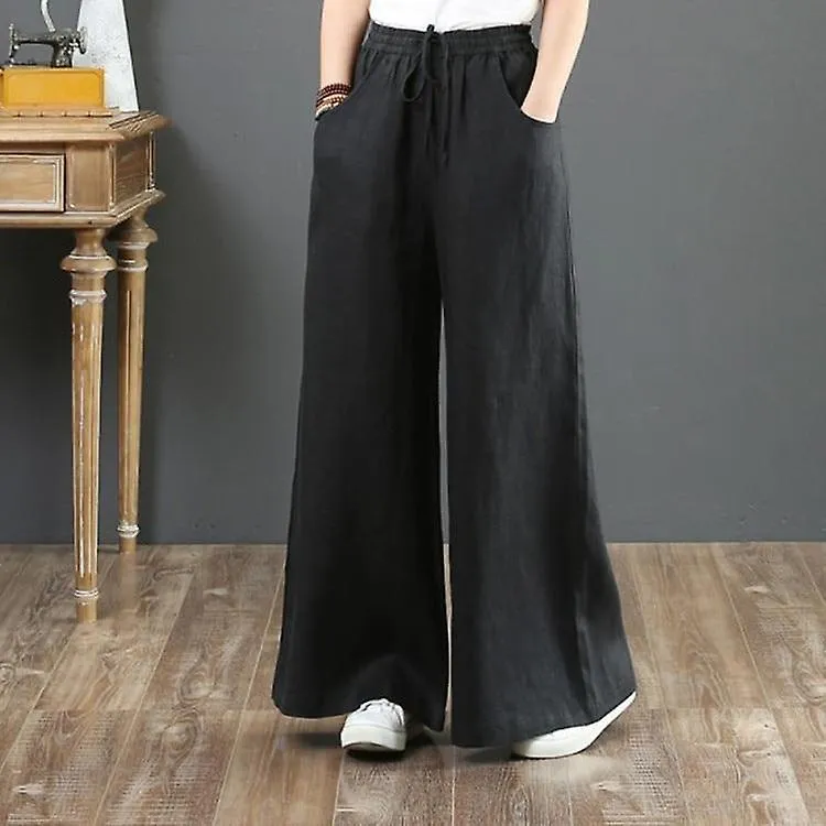 COTTON LINEN WIDE LEG HIGHWAIST, LONG STRAIGHT PANTS WITH POCKETS