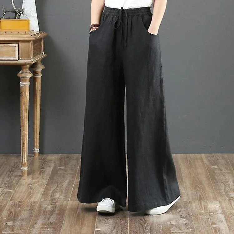COTTON LINEN WIDE LEG HIGHWAIST, LONG STRAIGHT PANTS WITH POCKETS
